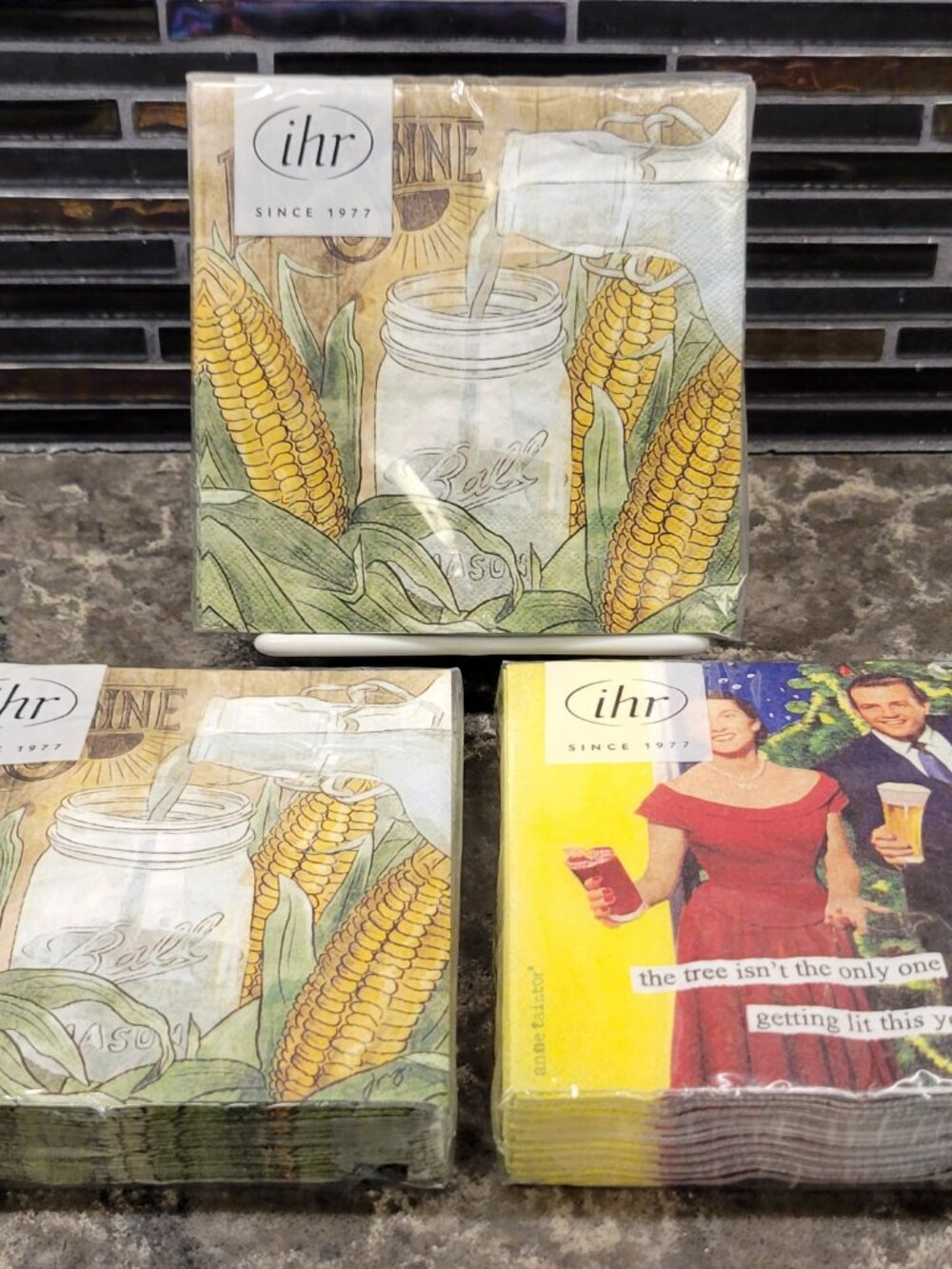 60 IHR VINTAGE NAPKINS MOD MCM SET OF 3 SOLID YELLOW & CORN SEALED PACKS GERMANY